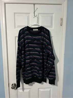 AREA Black, Purple & Gray Striped Crewneck Sweater